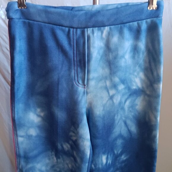 28x32 Vintage 70's Sears Blue Tie-Dye Flared Stretch Pants Bellbottom Polyester - Picture 4 of 7